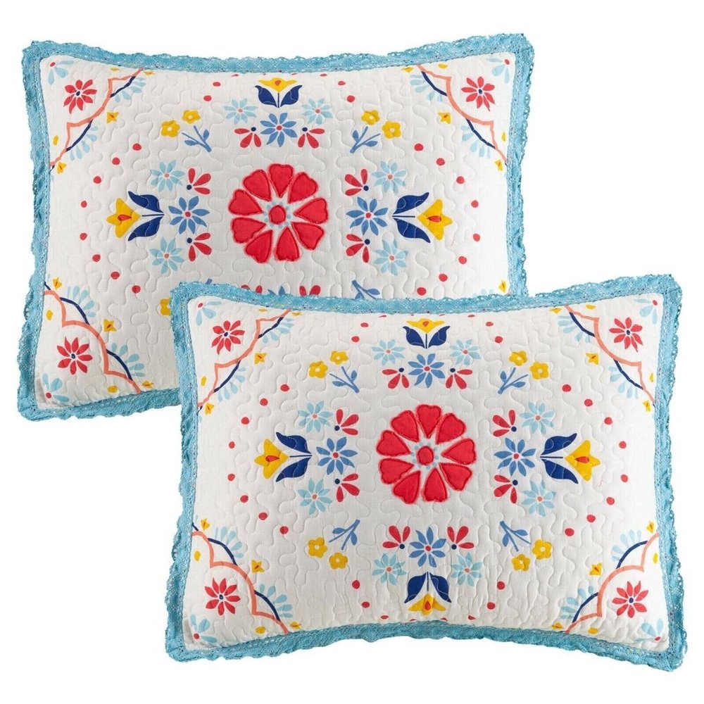 Pioneer Woman 2 Pack Kind Size Mazie Medallion Quilted Standard Sham Set